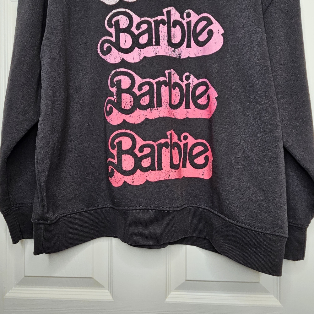 Barbie Women's Charcoal Gray Pink White Graphic Sweatshirt Crewneck Size L XL - Picture 5 of 8